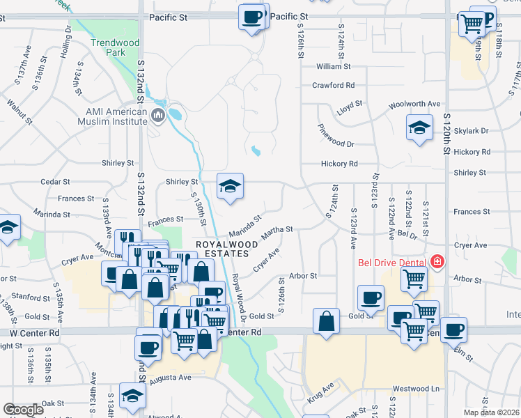 map of restaurants, bars, coffee shops, grocery stores, and more near 2026 South 127th Circle in Omaha