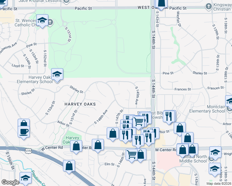 map of restaurants, bars, coffee shops, grocery stores, and more near 14863 Harvey Oaks Avenue in Omaha