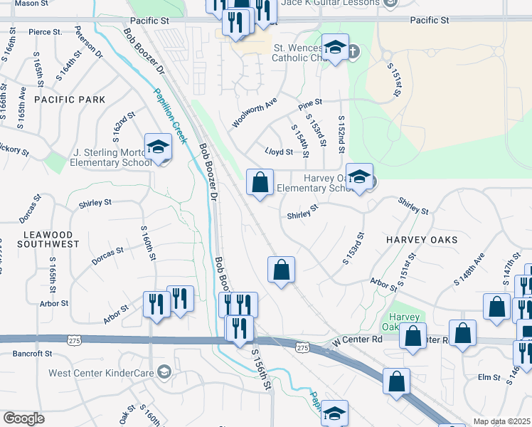 map of restaurants, bars, coffee shops, grocery stores, and more near 1852 South 155th Avenue in Omaha