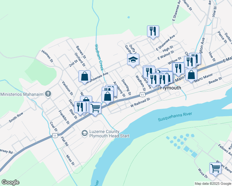 map of restaurants, bars, coffee shops, grocery stores, and more near 25 Turner Street in Plymouth