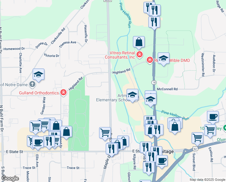 map of restaurants, bars, coffee shops, grocery stores, and more near 460 Dutch Lane in Hermitage