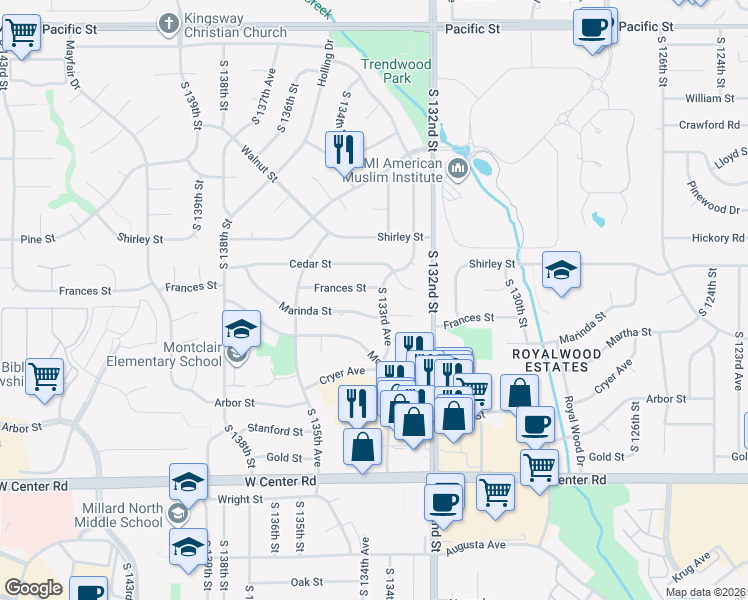 map of restaurants, bars, coffee shops, grocery stores, and more near 2123 South 133rd Avenue in Omaha