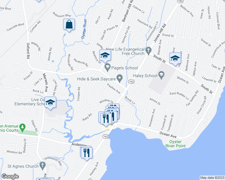map of restaurants, bars, coffee shops, grocery stores, and more near 26 Pauline Avenue in West Haven