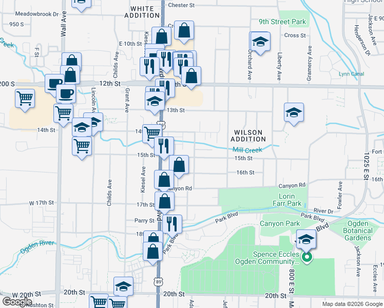 map of restaurants, bars, coffee shops, grocery stores, and more near 486 15th Street in Ogden