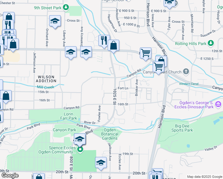 map of restaurants, bars, coffee shops, grocery stores, and more near 91 1501 South in Ogden