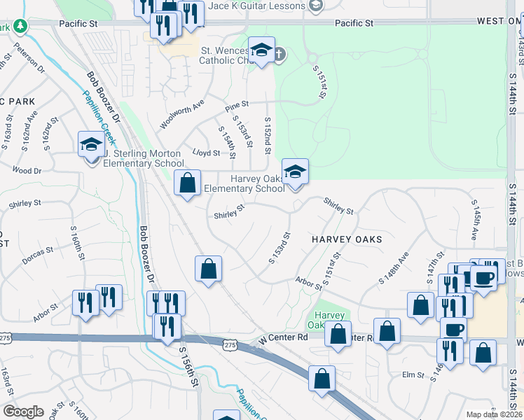 map of restaurants, bars, coffee shops, grocery stores, and more near 2308 South 155th Circle in Omaha