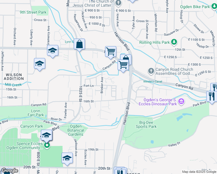 map of restaurants, bars, coffee shops, grocery stores, and more near 1474 South 1165 East in Ogden