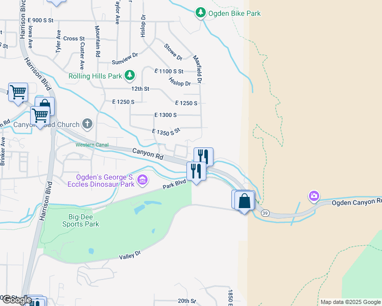 map of restaurants, bars, coffee shops, grocery stores, and more near 1700 East 1470 South in Ogden