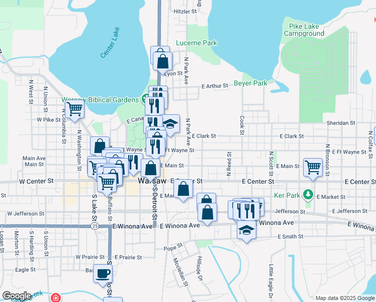 map of restaurants, bars, coffee shops, grocery stores, and more near in Warsaw