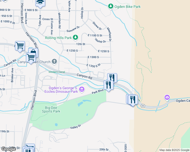 map of restaurants, bars, coffee shops, grocery stores, and more near 1631 East 1470 South in Ogden