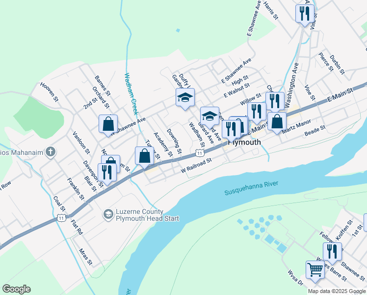 map of restaurants, bars, coffee shops, grocery stores, and more near 219 West Main Street in Plymouth