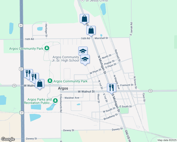 map of restaurants, bars, coffee shops, grocery stores, and more near 500 Yearick Street in Argos