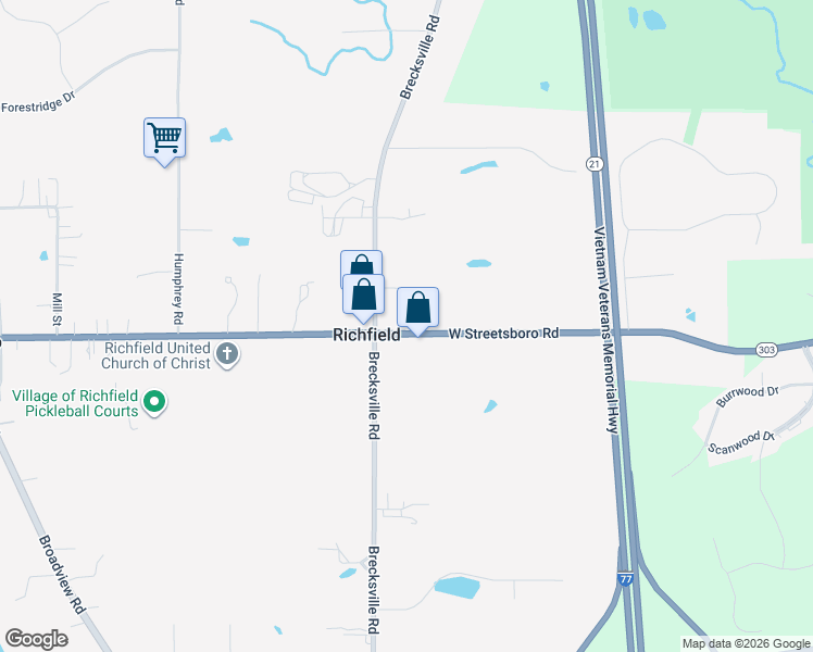 map of restaurants, bars, coffee shops, grocery stores, and more near 4131 West Streetsboro Road in Richfield