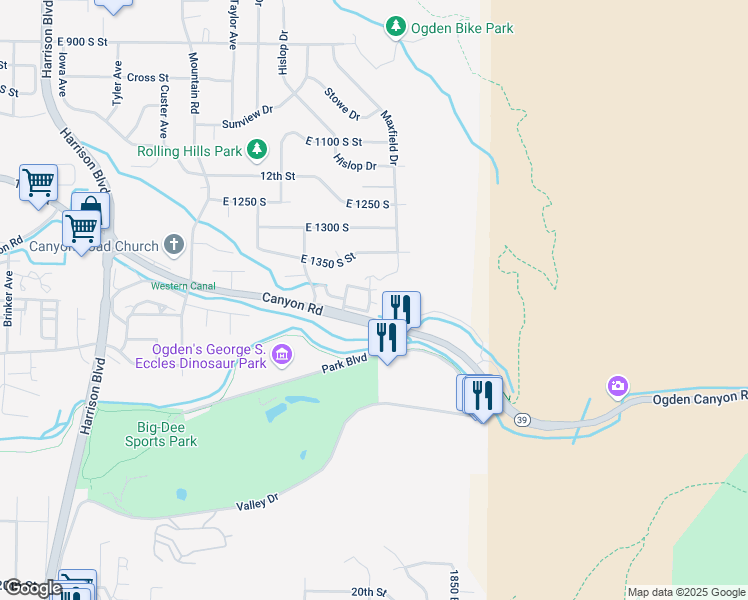 map of restaurants, bars, coffee shops, grocery stores, and more near 1696 East 1470 South in Ogden