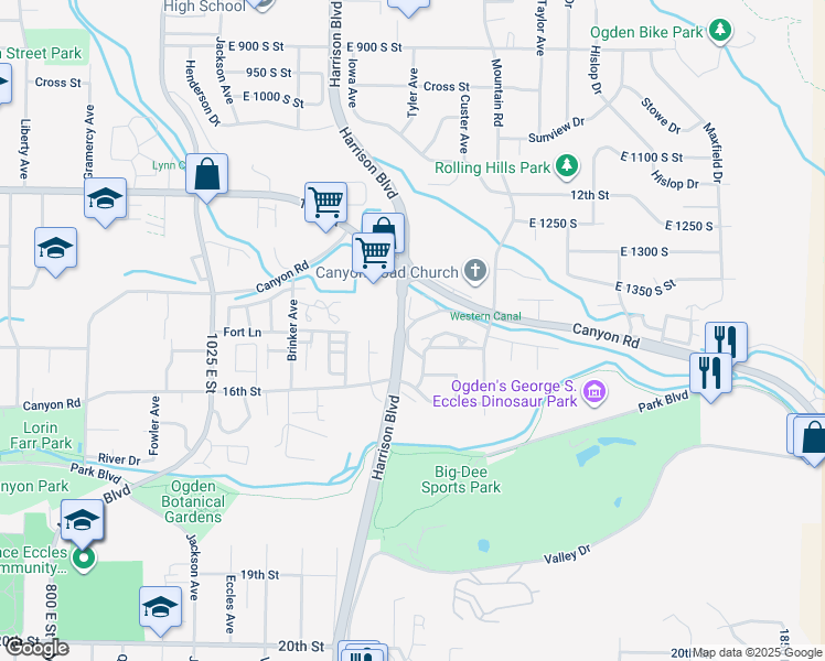 map of restaurants, bars, coffee shops, grocery stores, and more near in Ogden