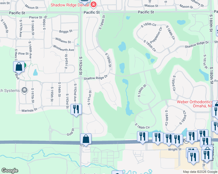 map of restaurants, bars, coffee shops, grocery stores, and more near 2124 South 190th Circle in Omaha