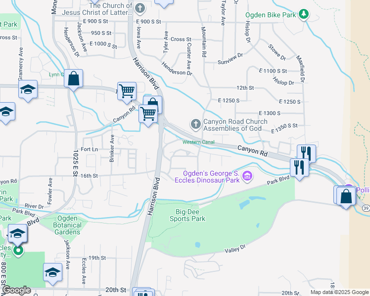 map of restaurants, bars, coffee shops, grocery stores, and more near 1358 Millcreek Drive in Ogden