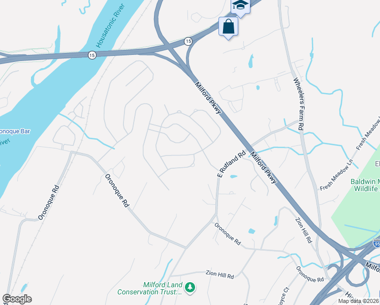 map of restaurants, bars, coffee shops, grocery stores, and more near 70 Lookout Hill Road in Milford