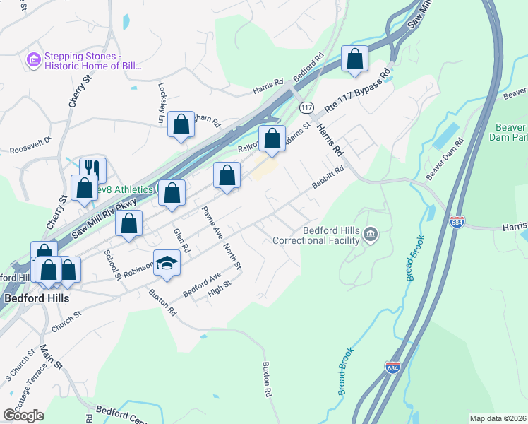 map of restaurants, bars, coffee shops, grocery stores, and more near 208 Babbitt Road in Bedford Hills
