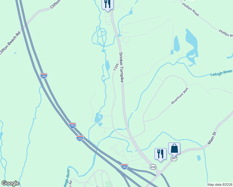 map of restaurants, bars, coffee shops, grocery stores, and more near 12 Keystone Road in Wayne County