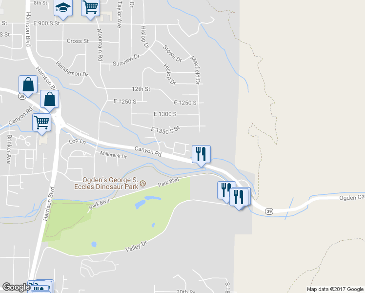 map of restaurants, bars, coffee shops, grocery stores, and more near 1677 East 1450 South in Ogden