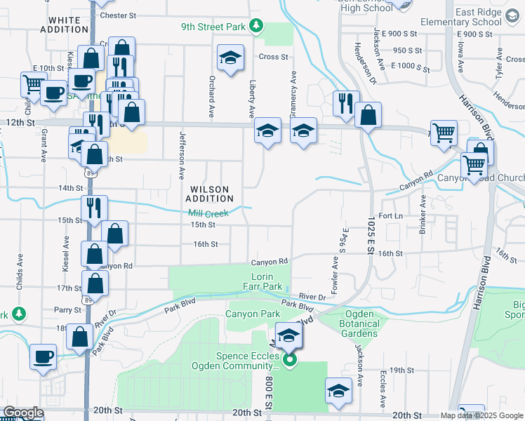 map of restaurants, bars, coffee shops, grocery stores, and more near 766 15th Street in Ogden