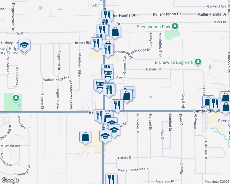 map of restaurants, bars, coffee shops, grocery stores, and more near 4250 Duke Court in Brunswick