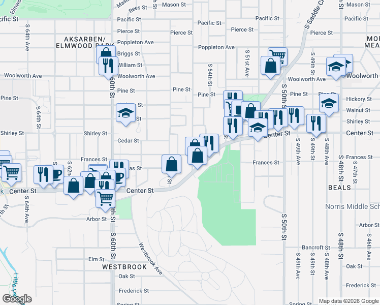 map of restaurants, bars, coffee shops, grocery stores, and more near 1924 South 55th Street in Omaha