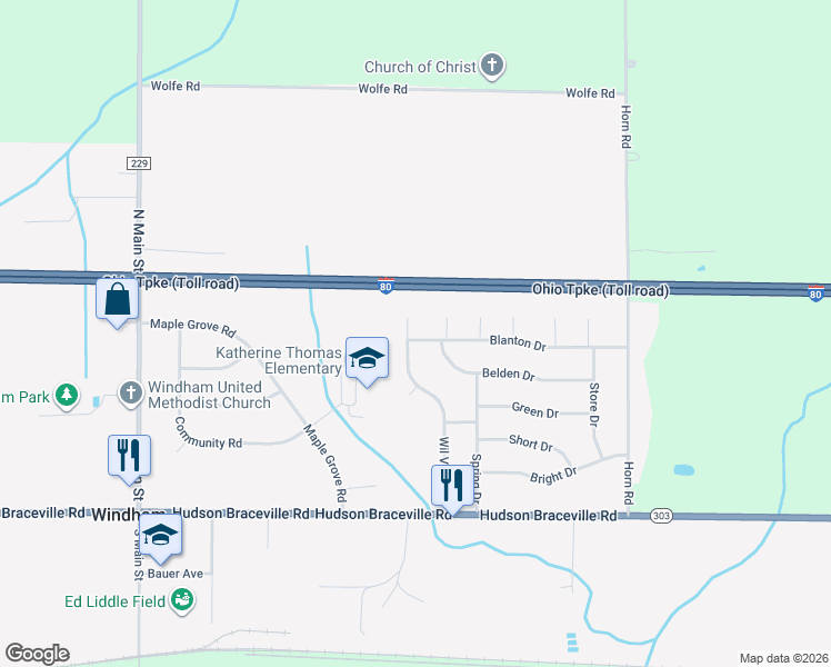 map of restaurants, bars, coffee shops, grocery stores, and more near 9128 Wil Verne Drive in Windham