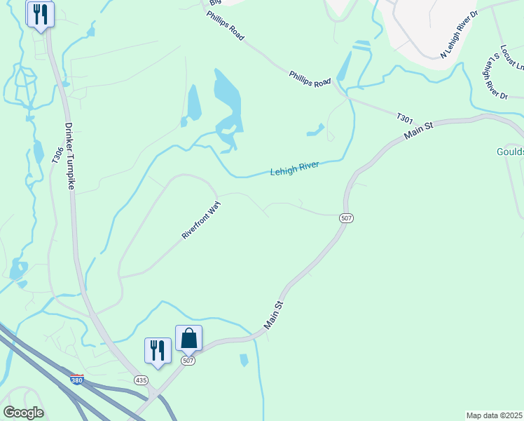 map of restaurants, bars, coffee shops, grocery stores, and more near 37 Lehigh River Court in Gouldsboro