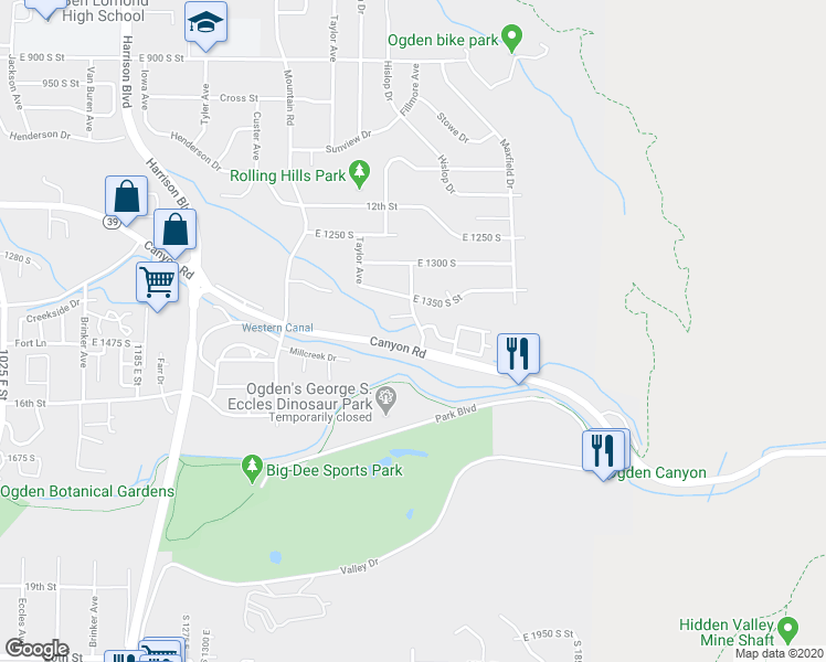 map of restaurants, bars, coffee shops, grocery stores, and more near 1572 East 1375 South in Ogden