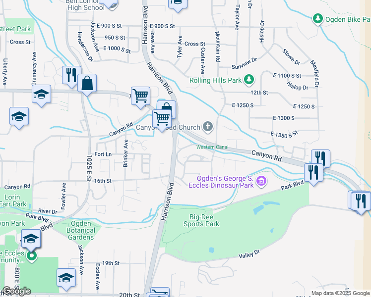 map of restaurants, bars, coffee shops, grocery stores, and more near in Ogden