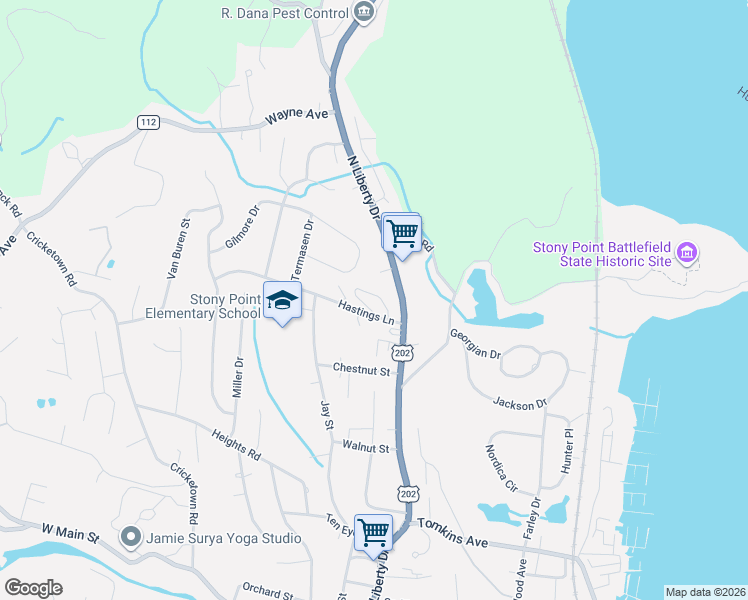map of restaurants, bars, coffee shops, grocery stores, and more near 1 Frado Court in Stony Point