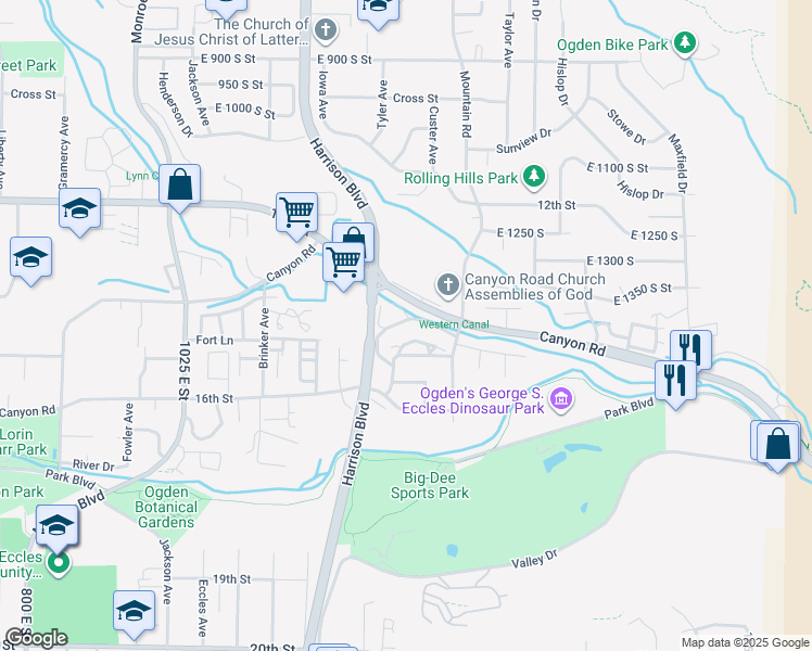 map of restaurants, bars, coffee shops, grocery stores, and more near 1333 Lorl Lane in Ogden