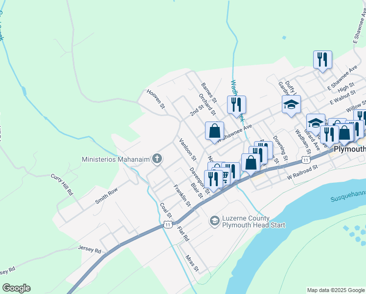 map of restaurants, bars, coffee shops, grocery stores, and more near 580 Lee St in Plymouth