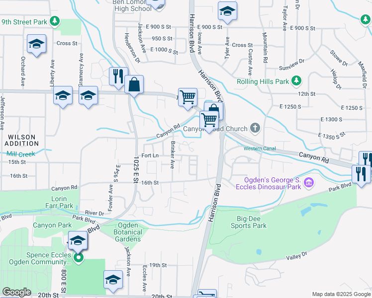 map of restaurants, bars, coffee shops, grocery stores, and more near 1435 South 1195 East in Ogden