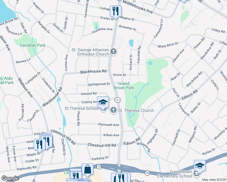 map of restaurants, bars, coffee shops, grocery stores, and more near 5390 Main Street in Trumbull