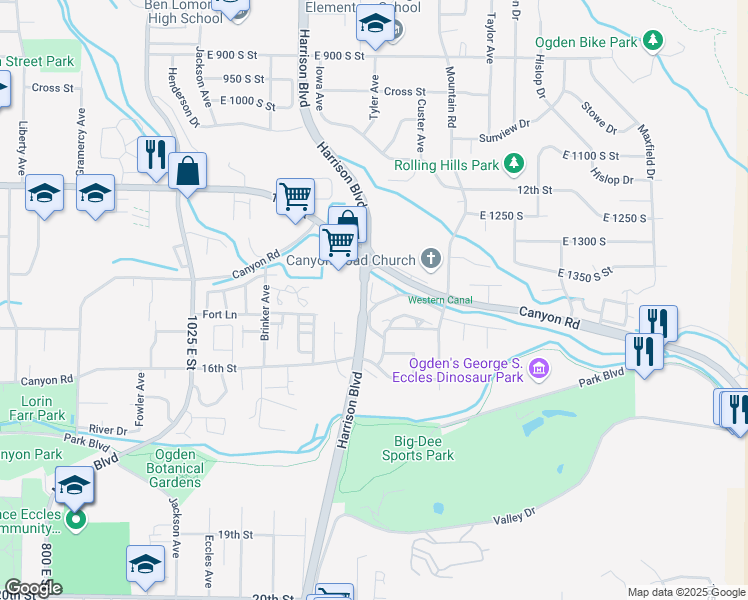 map of restaurants, bars, coffee shops, grocery stores, and more near in Ogden