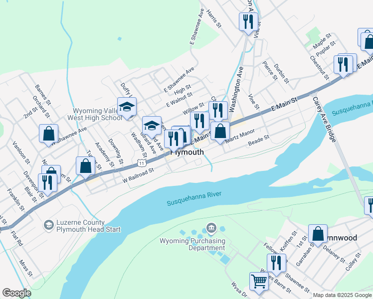 map of restaurants, bars, coffee shops, grocery stores, and more near in Plymouth