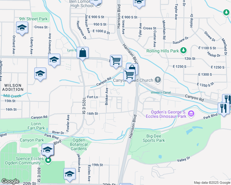 map of restaurants, bars, coffee shops, grocery stores, and more near 1435 South 1195 East in Ogden