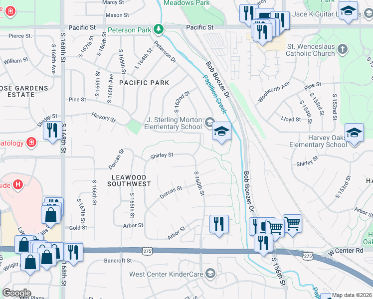 map of restaurants, bars, coffee shops, grocery stores, and more near 16033 Wood Drive in Omaha