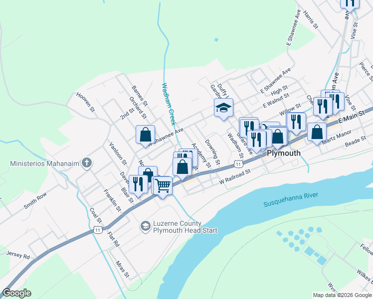 map of restaurants, bars, coffee shops, grocery stores, and more near 105-109 Academy Street in Plymouth