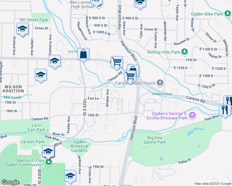 map of restaurants, bars, coffee shops, grocery stores, and more near 1208 East 1305 South in Ogden