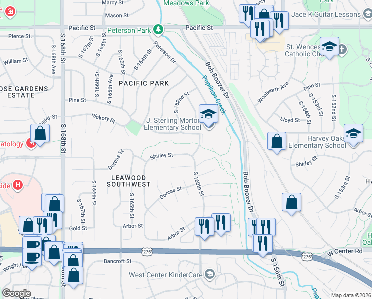 map of restaurants, bars, coffee shops, grocery stores, and more near 16033 Wood Drive in Omaha
