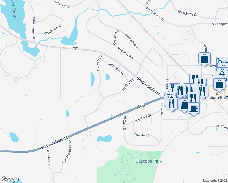 map of restaurants, bars, coffee shops, grocery stores, and more near 89 Stratford Road in Hudson