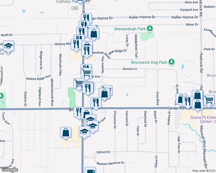 map of restaurants, bars, coffee shops, grocery stores, and more near 4181 Tudor Avenue in Brunswick