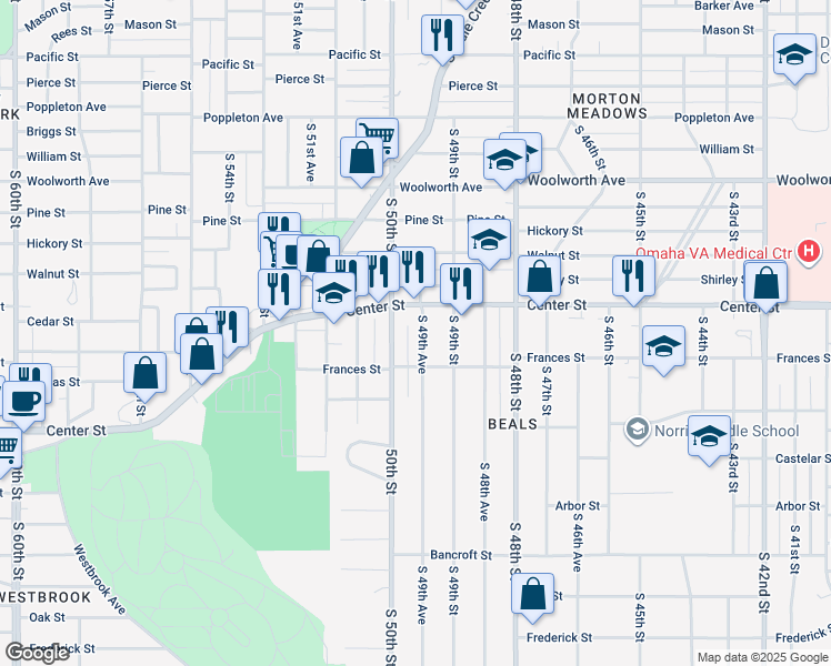 map of restaurants, bars, coffee shops, grocery stores, and more near 1920 South 49th Avenue in Omaha