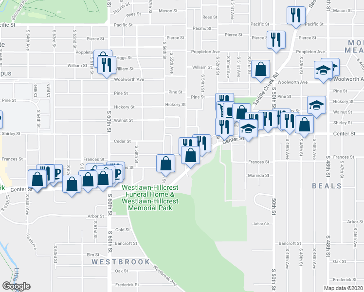 map of restaurants, bars, coffee shops, grocery stores, and more near 1924 South 55th Street in Omaha