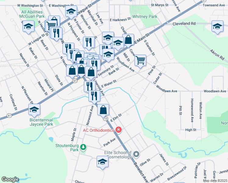 map of restaurants, bars, coffee shops, grocery stores, and more near 27 Summit Street in Norwalk
