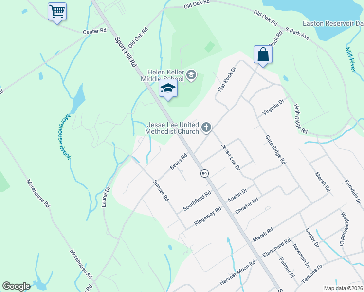 map of restaurants, bars, coffee shops, grocery stores, and more near 313 Connecticut 59 in Easton